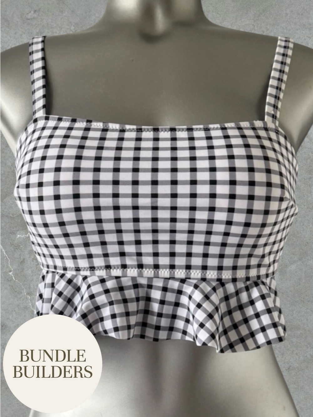 $10 Add-on | Cupshe Black and White Gingham Ruffle-Hem Cropped Tank